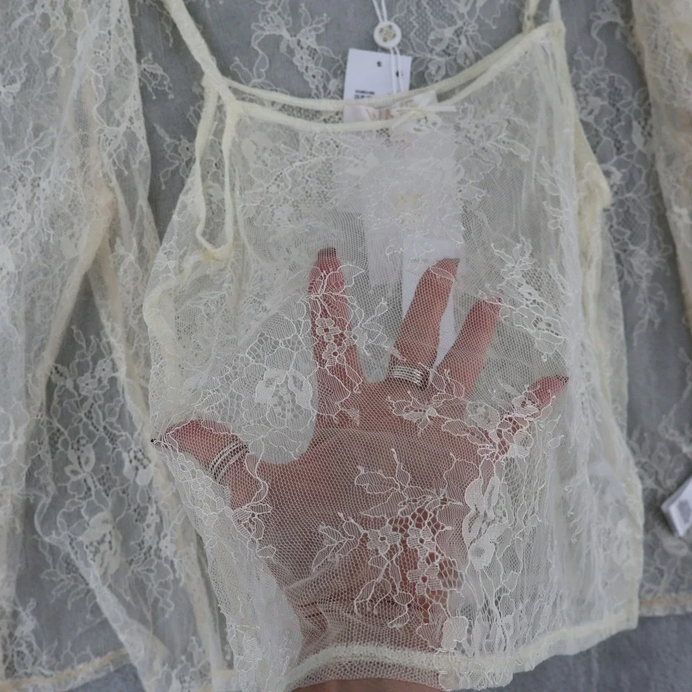 WAYF Penelope Lace Camisole Cardigan Set Womens‎ L Sheer Coquette Feminine NWT